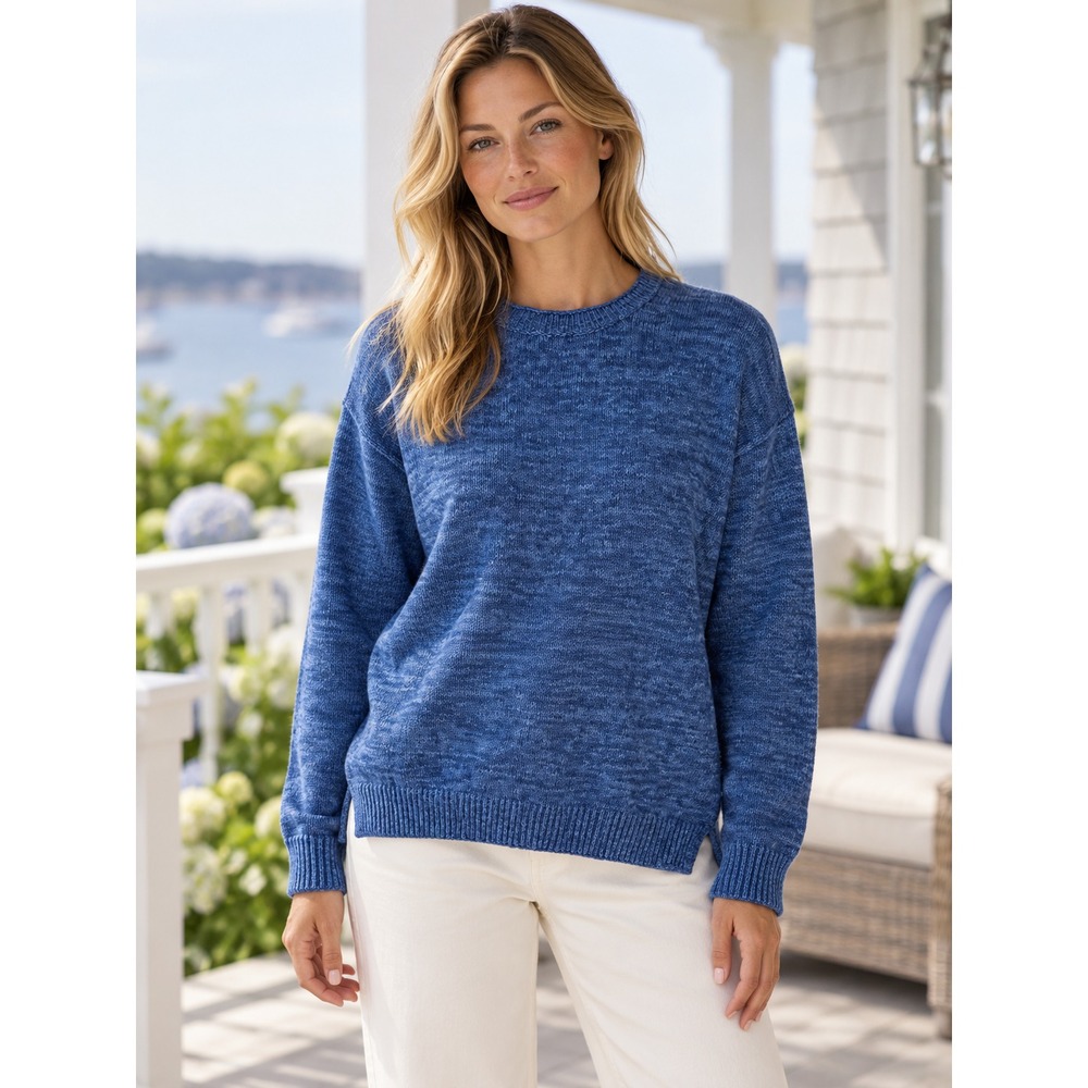 Lilly Pulitzer Sweater Womens Large Blue Marled 100% Cotton Crewneck Long Sleeve